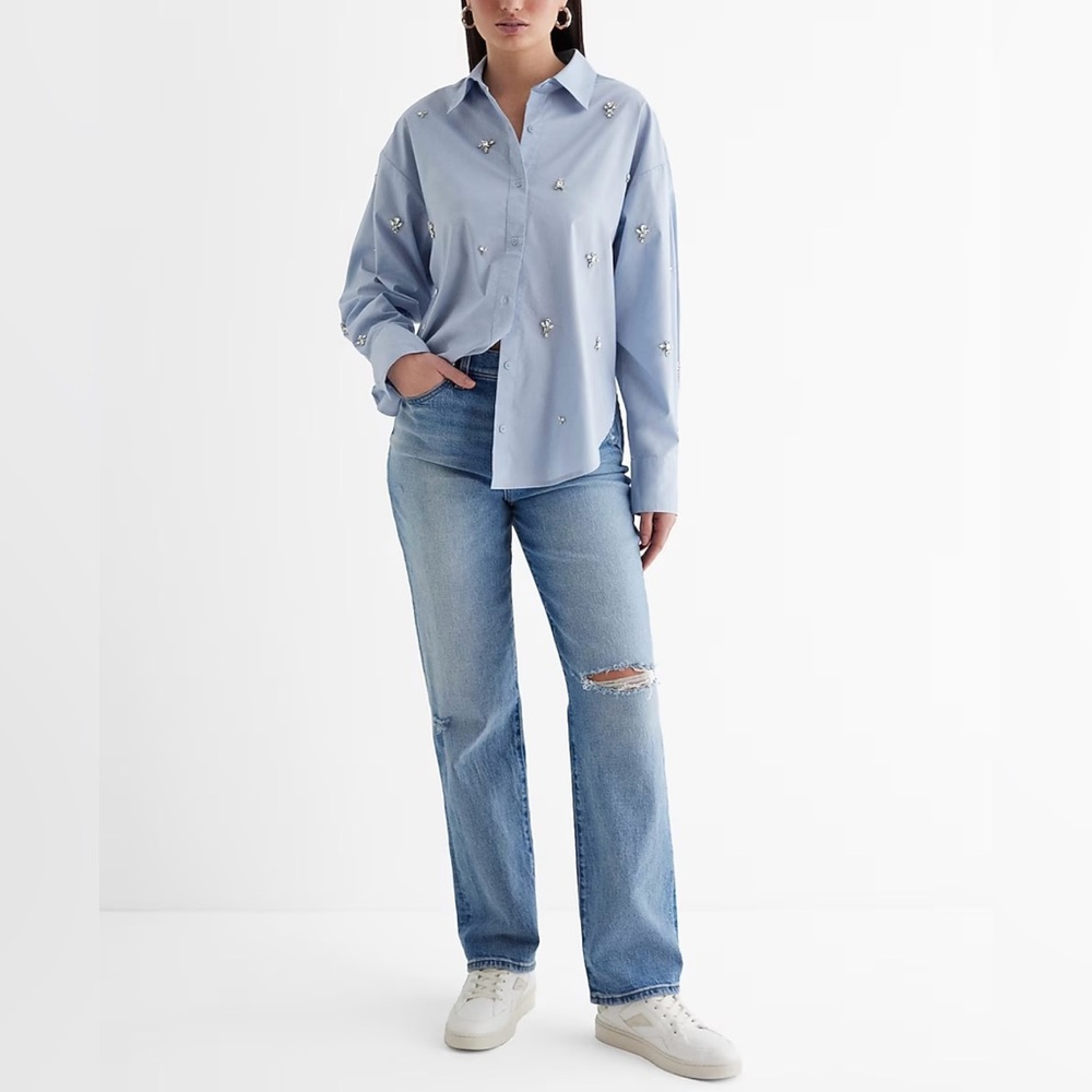 Poplin Embellished Boyfriend Portofino Shirt